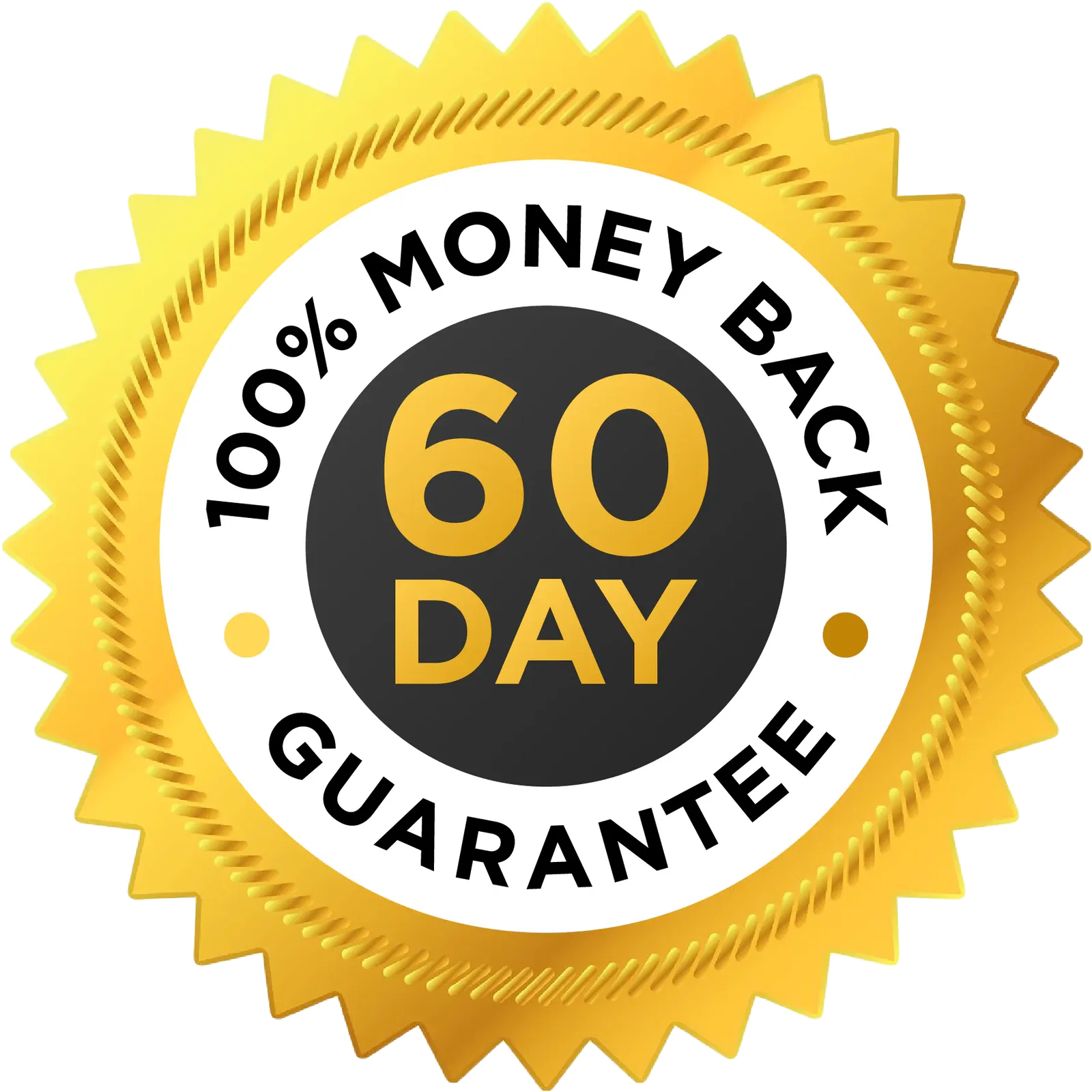 60-Day 100% Money-Back Guarantee badge for Manjuba Caps prostate supplement